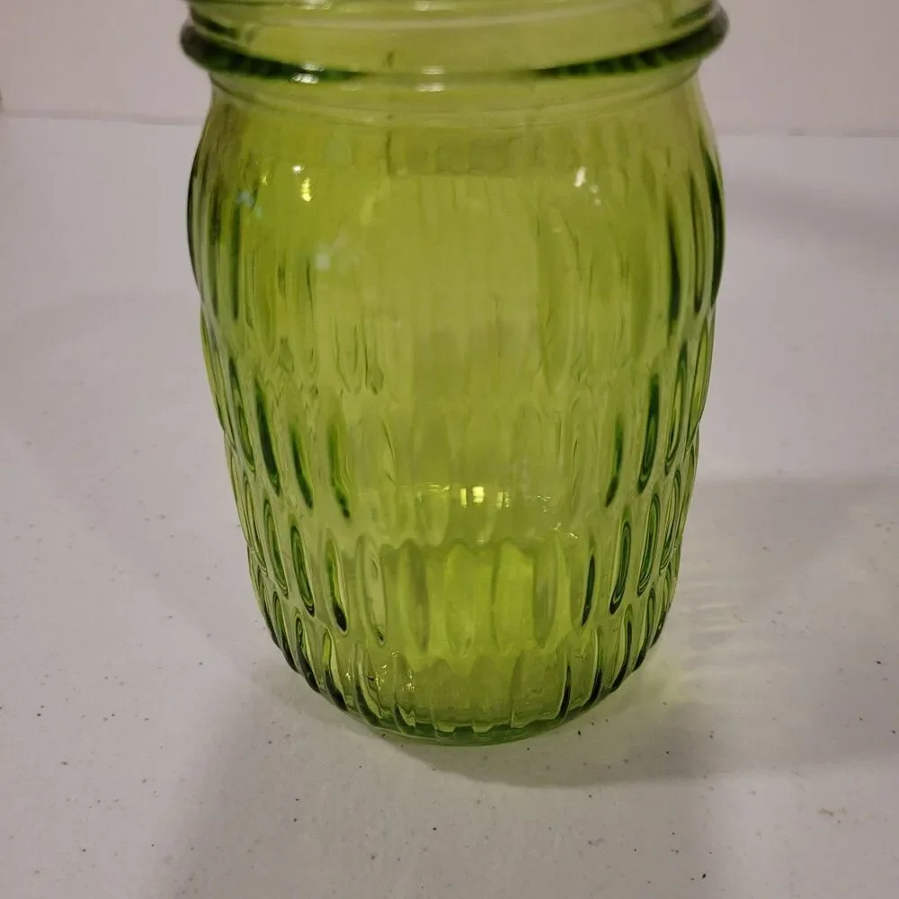 Mason Jar Pint Vase – Textured Pattern – Green – 5.25